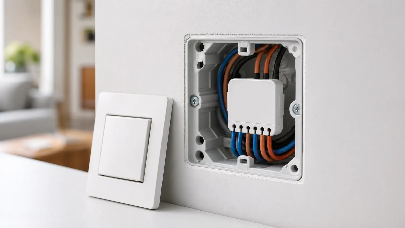 Boîte d'encastrement avec un module domotique compact pour interrupteur mural