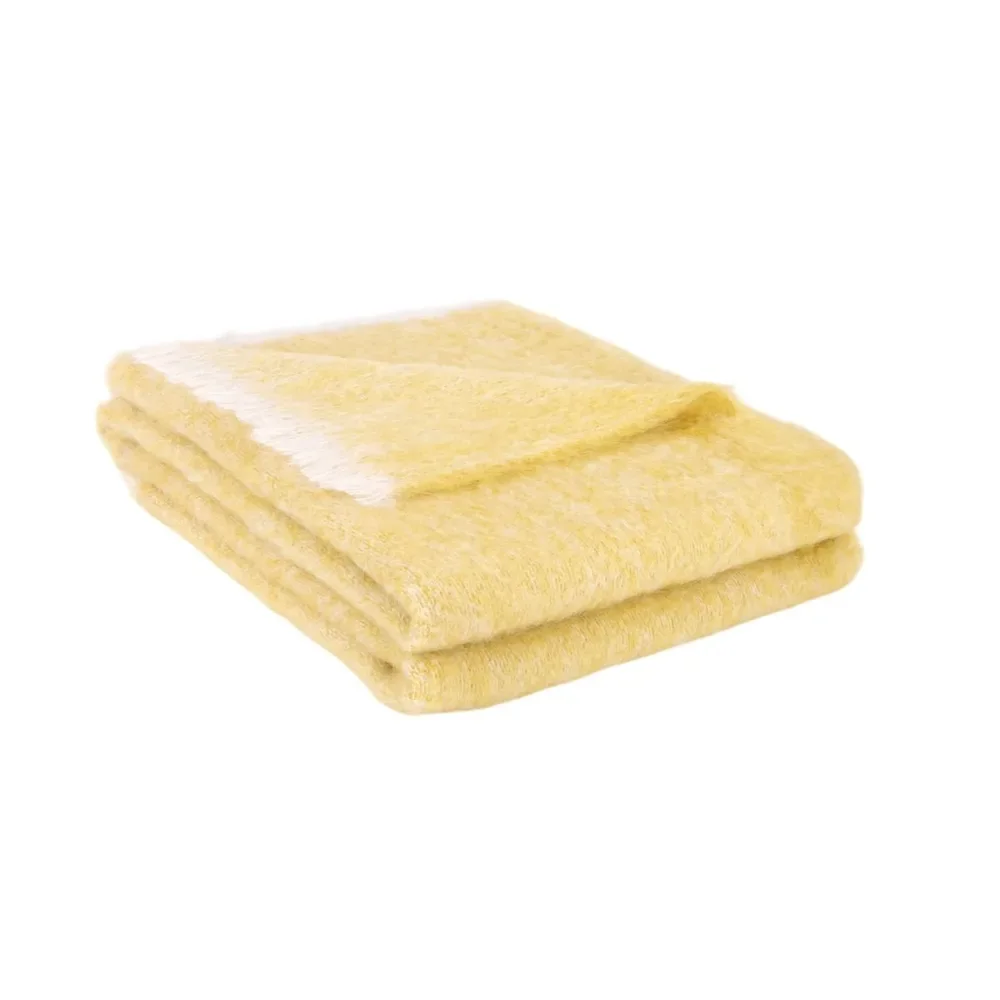 Plaid Mohair Givré jaune sur fond blanc