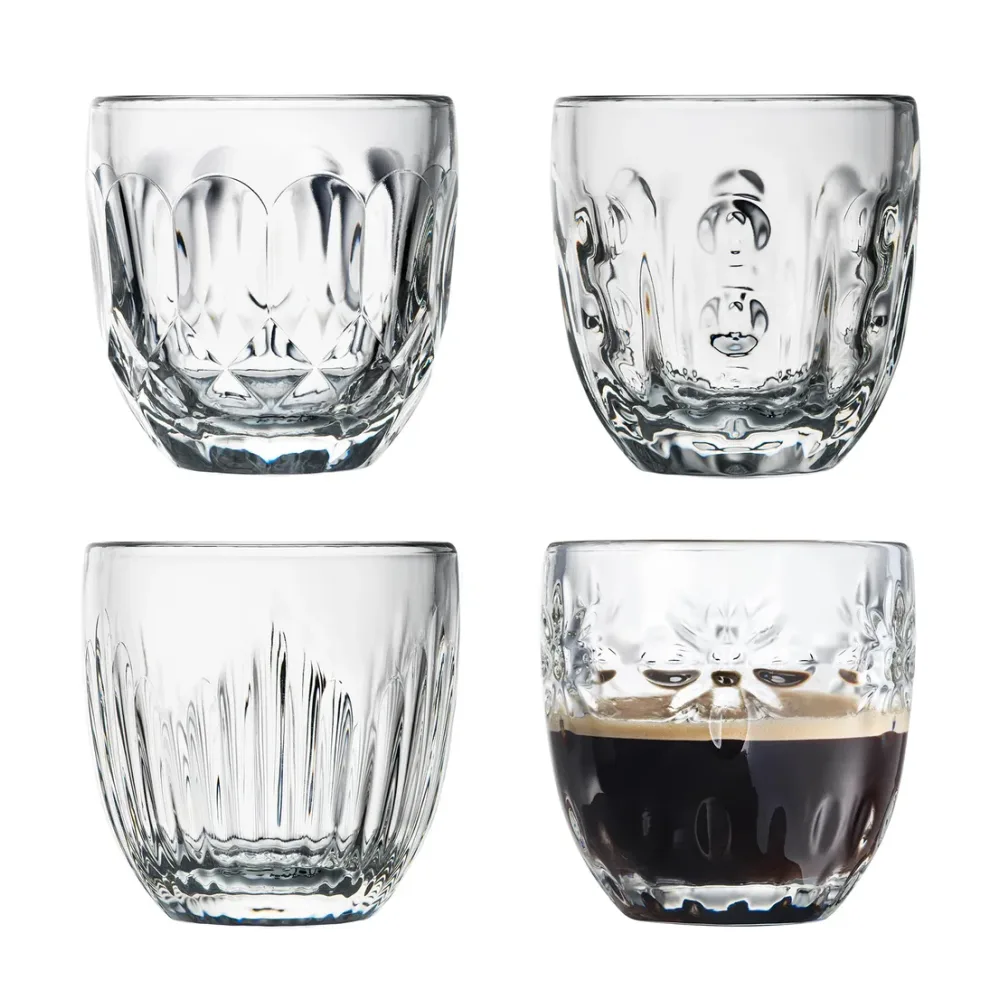 Coffret de quatre tasses Troquet La Rochère sur fond blanc