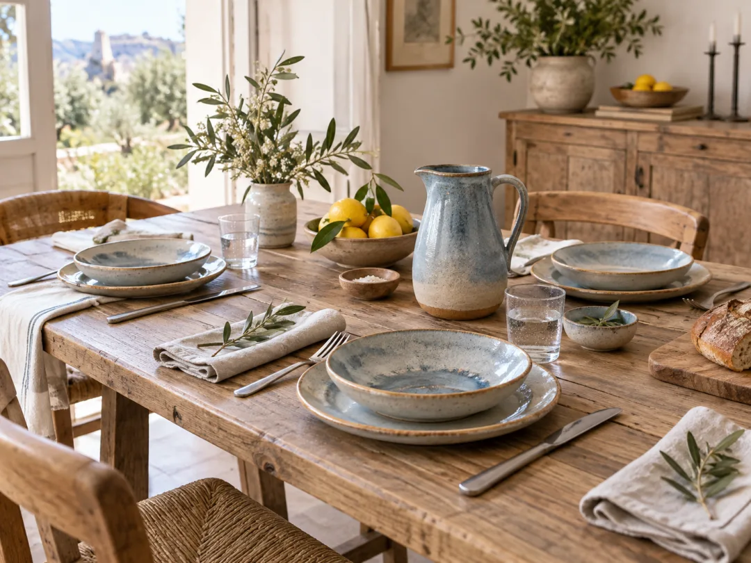 Table dressée avec céramiques artisanales fabriquées en France