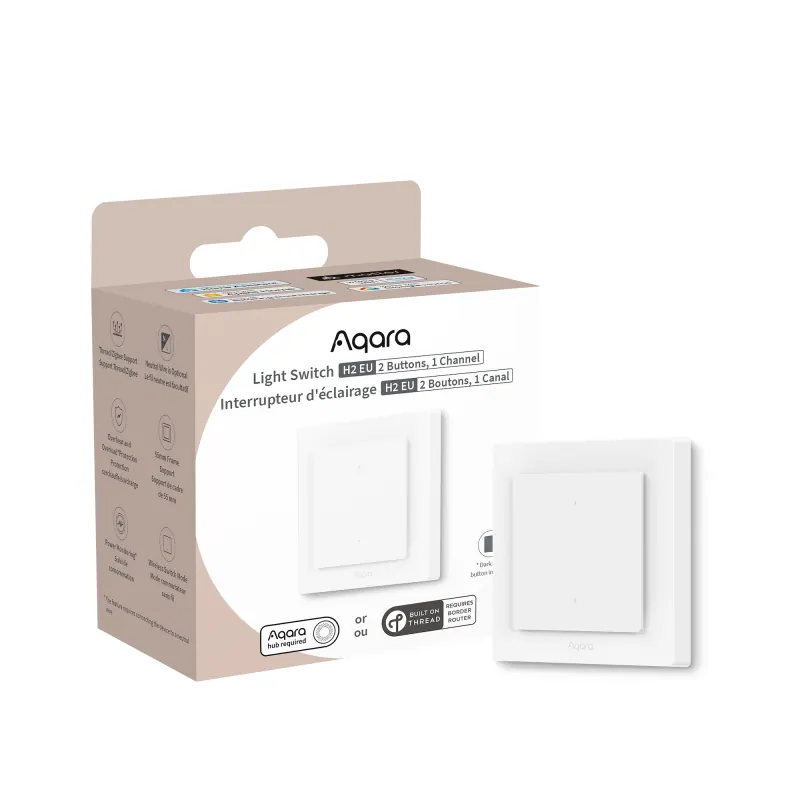 Aqara Interrupteur mural intelligent Zigbee 3.0 et Thread Aqara Light Switch H2 (2 Boutons, 1 Canal) WS-K07D