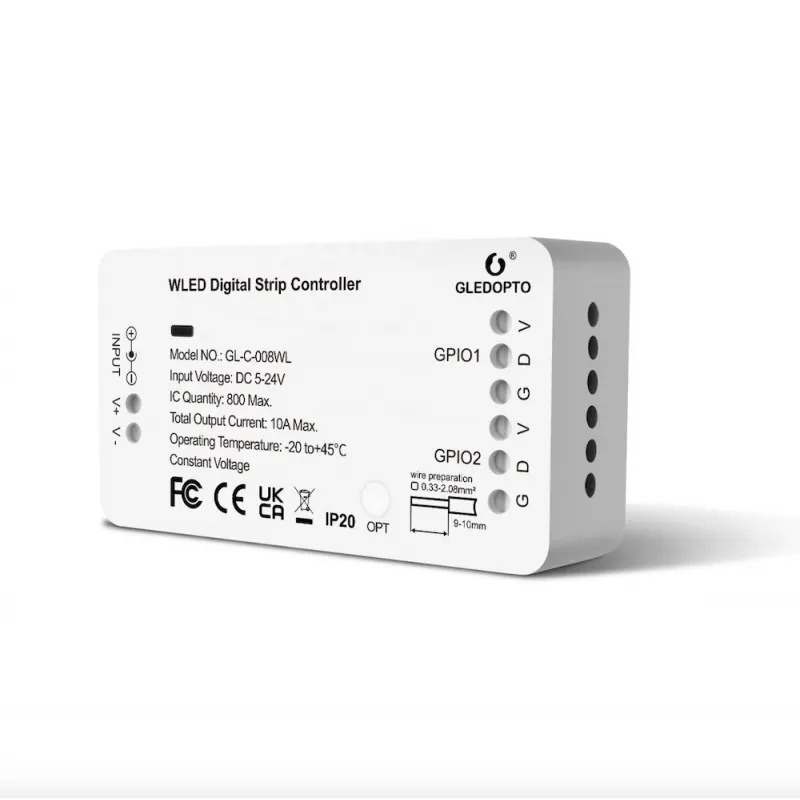 Gledopto GL-C-008WL – Contrôleur LED WLED ESP8266 5-24V 10A 800 ICs (WS2811, WS2812B, SM16703P, SK6812)