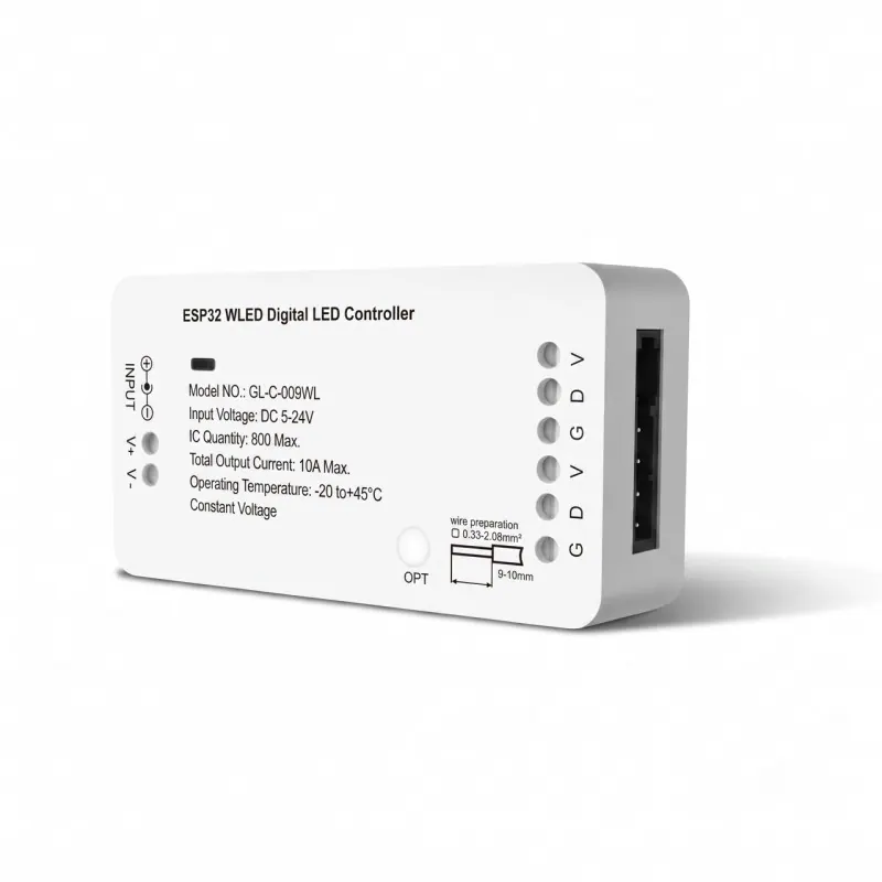 Gledopto GL-C-009WL – Contrôleur LED WLED ESP32 5-24V 10A 800 ICs (WS2811, WS2812B, SK6812, SM16703P, TM1814)