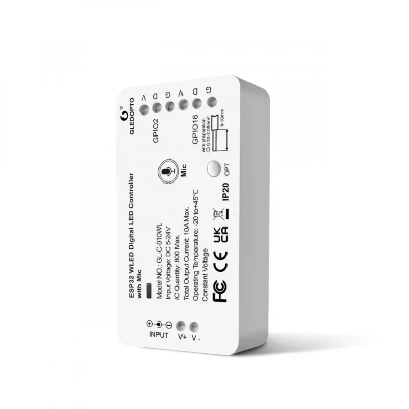 Gledopto GL-C-010WL – Contrôleur LED WLED ESP32 5-24V 10A 800 ICs version Micro