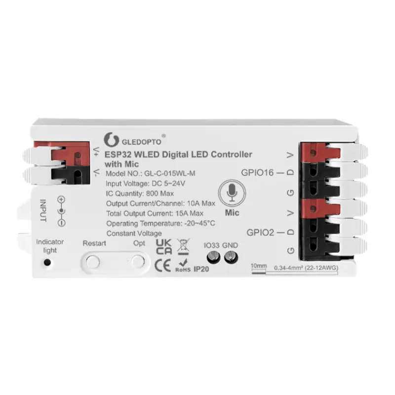 Gledopto Contrôleur ruban LED ESP32 WLED avec microphone et UART