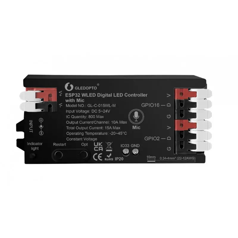 Gledopto Contrôleur ruban LED numérique ESP32 WLED (version micro)