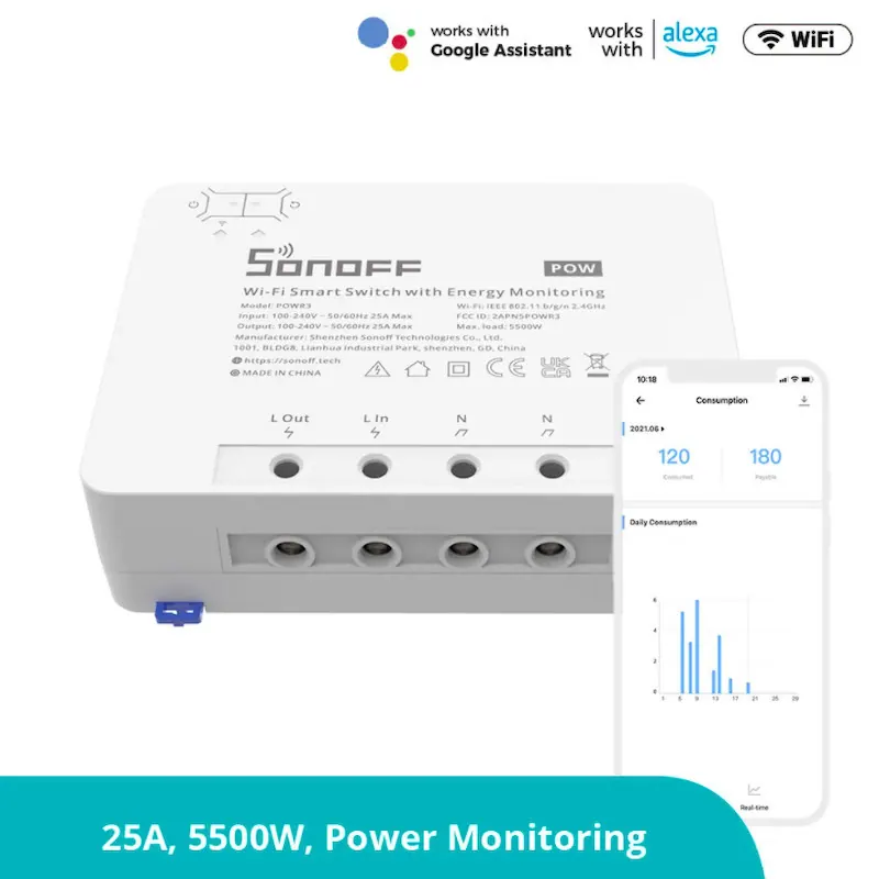 Sonoff Commutateur intelligent Wi-Fi haute puissance (25A)